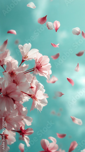 Pink Sakura Petals Against Blue Sky