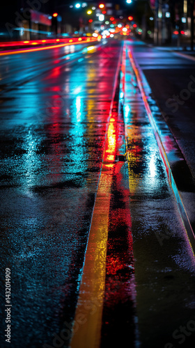 Rainy City Night with Colorful Lights