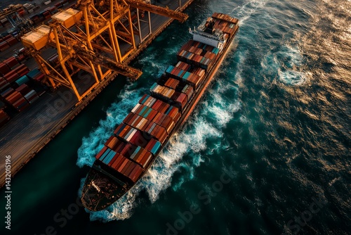 Obraz na płótnie Container Ship at Port: Aerial View w salonie
