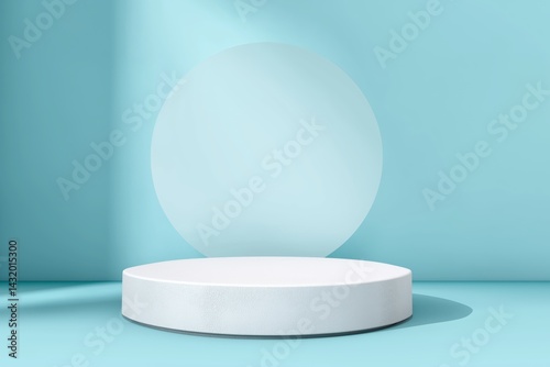 Obraz na płótnie Empty podium, pastel blue backdrop, minimalist w salonie