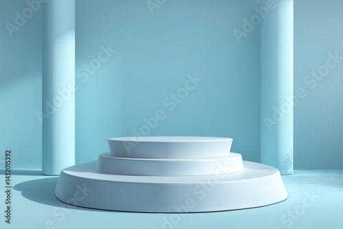 Obraz na płótnie Empty podium, pastel blue backdrop, minimalist w salonie