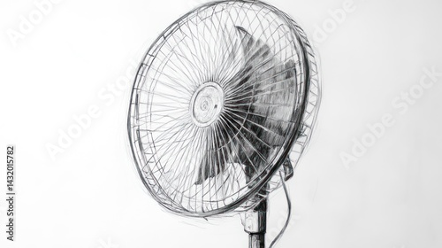 Detailed pencil drawing of a pedestal fan.