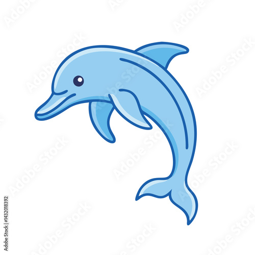 Illustration of a cute blue dolphin jumping out of the water sea ocean aquatic animal mammal marine life