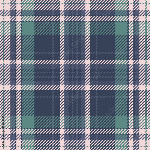 Elegant muted plaid pattern in shades of teal, dusty purple, and blush pink.  Perfect for textile design, website backgrounds, or fashion projects.