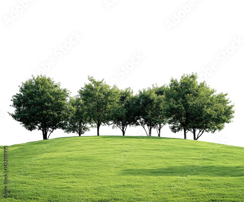Serene trees on a hilltop nature scene green environment aerial view isolated on transparent background