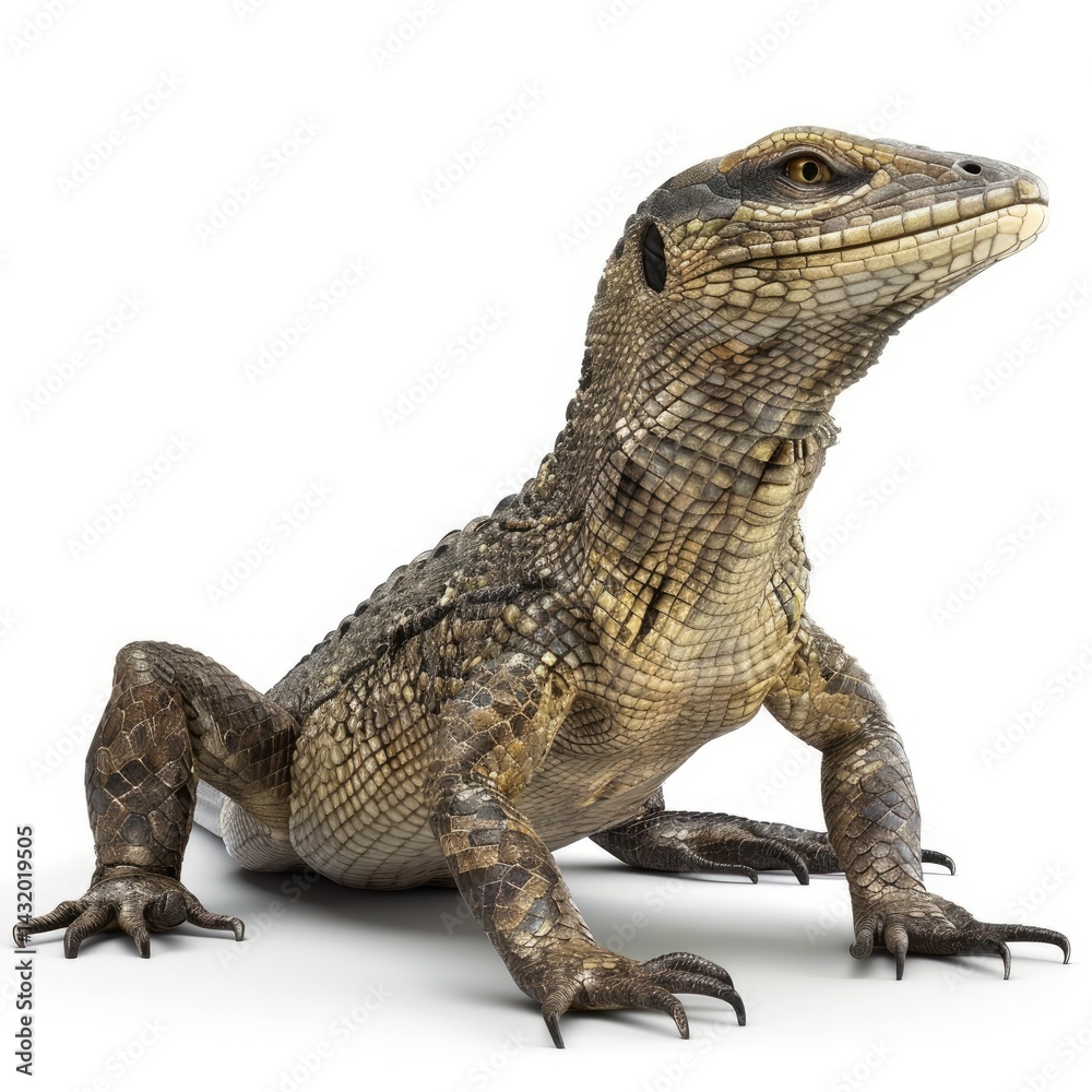 Obraz premium Close-up of a spiny lizard against a white background.