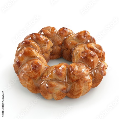 Glazed, braided ring-shaped pastry dessert. photo