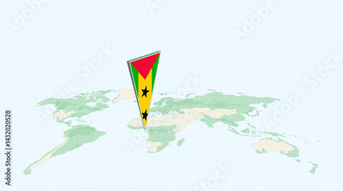 Highlighted Sao Tome and Principe on Global Map with 3D Flag Location Pin of Sao Tome and Principe.