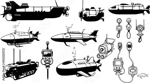 Various underwater exploration devices designed for research and data collection in marine environments

