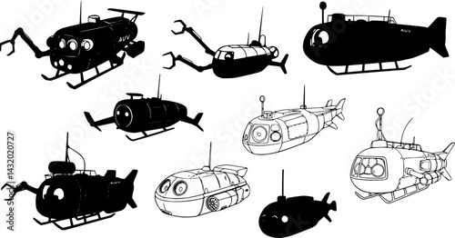 Various underwater exploration devices designed for research and data collection in marine environments
