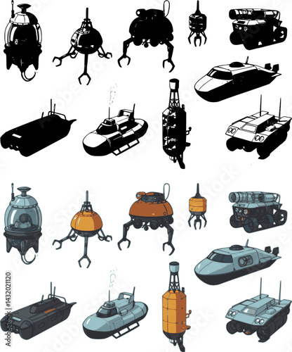 Various underwater exploration devices designed for research and data collection in marine environments
