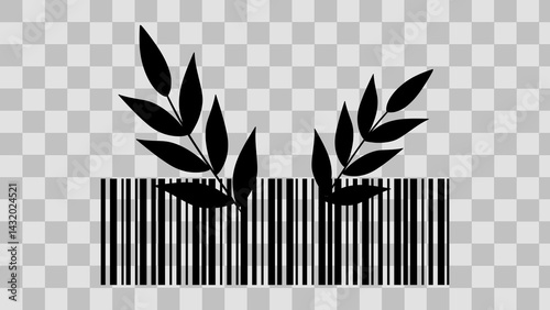 Unique bar code with eco friendly element plant. Scan barcode concept commerce packaging for business 