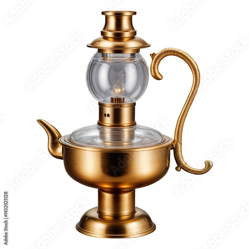 Antique copper coffee pot isolated on a transparent background.