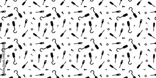 black and white seamless pattern with construction tools. International worker day background