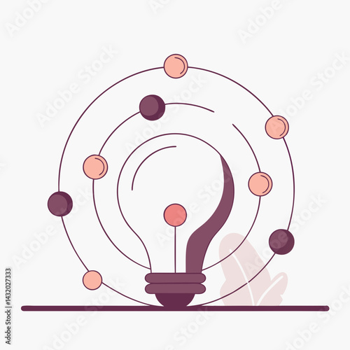 Light bulb surrounded by orbital atoms in minimalistic design  