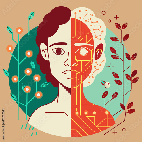 Human and Machine Duality in Vibrant Illustration  