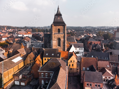 Saint-Vincent Collegiate Church in Soignies, Belgium - Aerial View