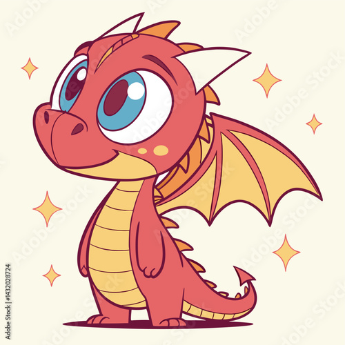 Cute cartoon dragon animal with a funny sign vector illustration