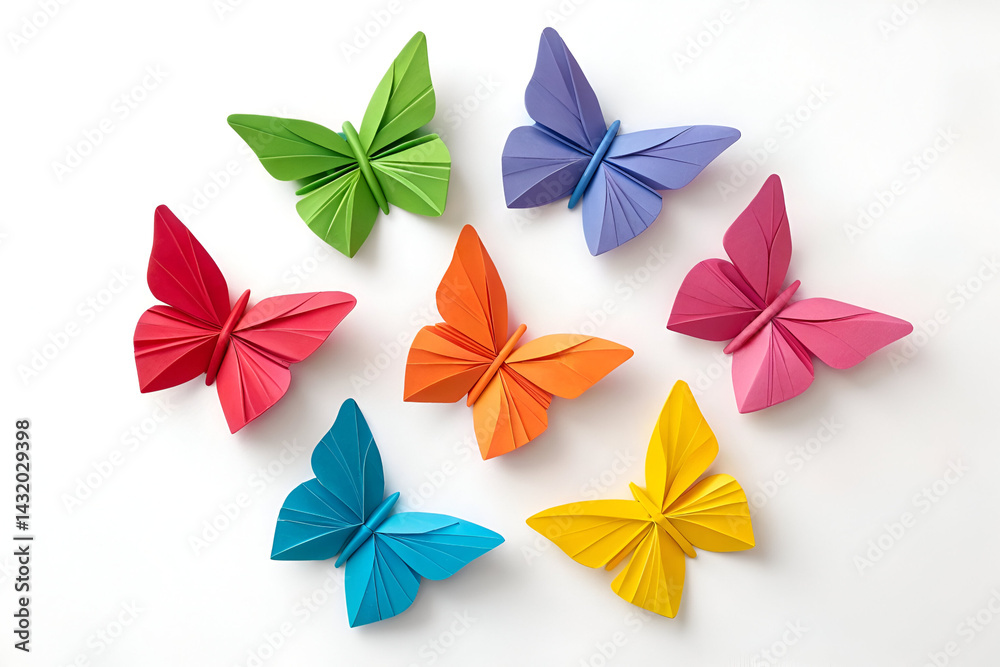 Obraz premium colorful paper butterflies, Set of colorful paper butterflies, set of colorful origami butterflies