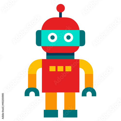 A whimsical robot, its body is a bright, modern design and clean aesthetic, standing ready for the future, with anticipation of discovery and technological advancement.
