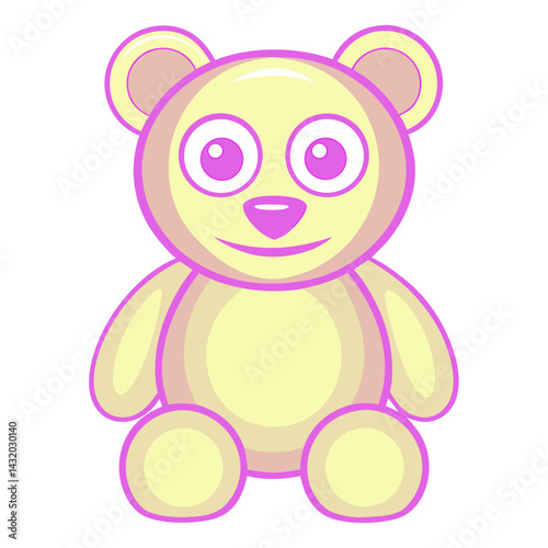 A charming teddy bear rendered in playful and inviting artwork, it embodies the classic childhood toy with its cuddly form. vector illustration