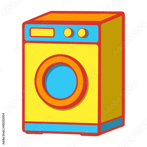 A vibrant and stylish vector illustration of a modern washing machine, perfect for depicting household chores, cleanliness and design.