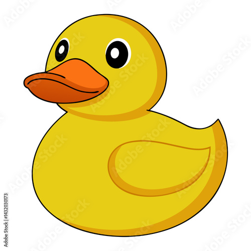 A cute cartoonish rubber duck, its bright yellow plumage radiating joy and playfulness. Perfect for conveying themes of childhood, bath time, vector illustration