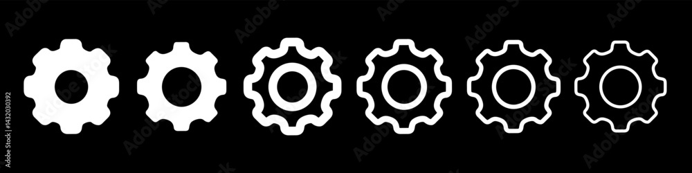 Gear icons and settings symbols on black Gear icons and settings symbols on black