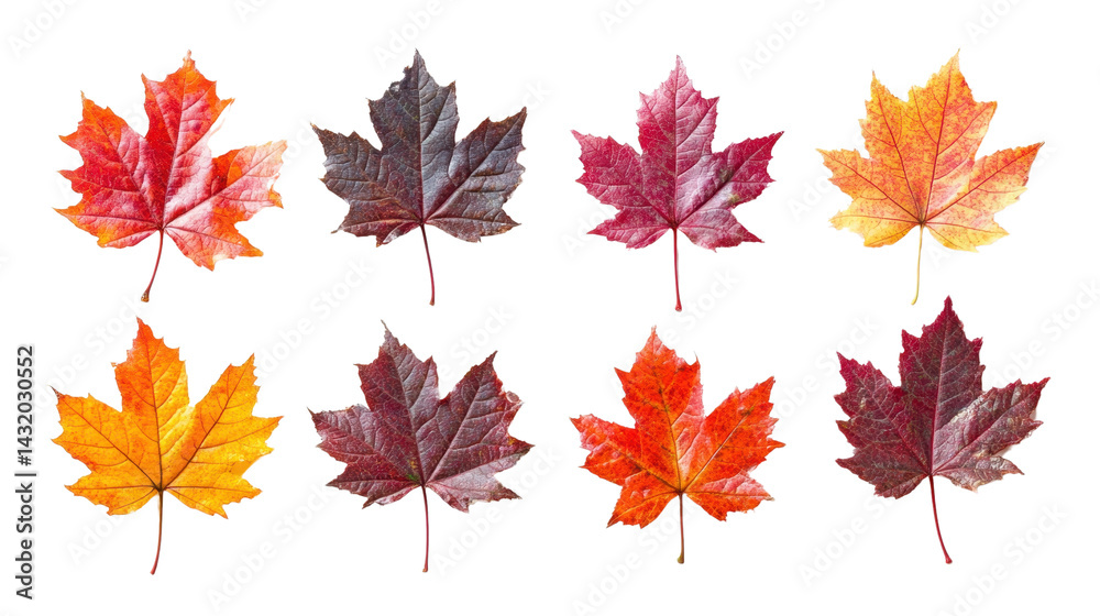 Vibrant autumn maple leaves isolated on white transparent background Vibrant autumn maple leaves isolated on white transparent background