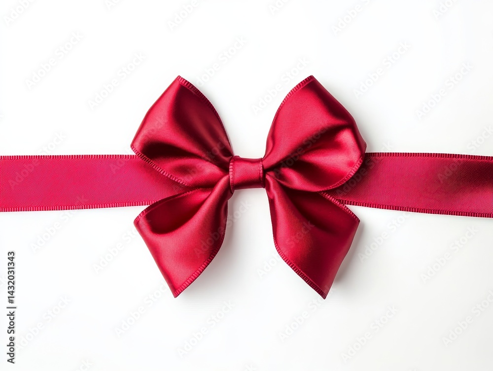 Red Satin Bow on White, Gift , Festive Red Satin Bow on White, Gift , Festive