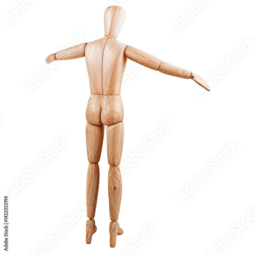 A wooden mannequin isolated on a transparent background.