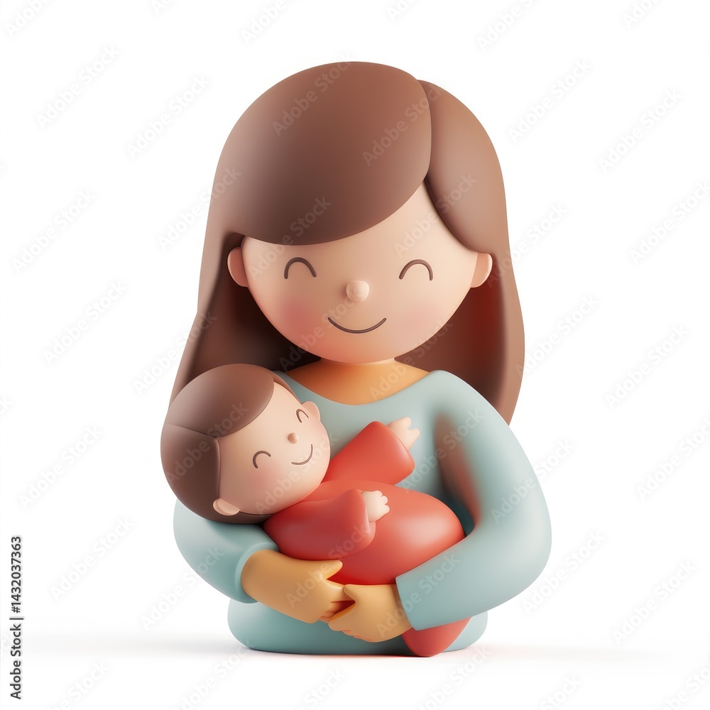 Lovingly embracing mother and child figurine.