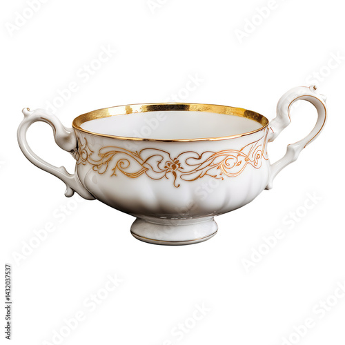 An antique porcelain cup isolated on a transparent background.