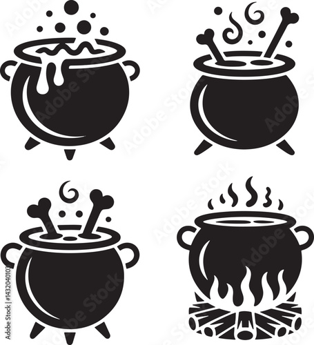 Halloween Cauldron silhouette set vector illustration isolated On Transparent Background