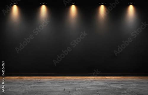 Wallpaper Mural Black Wall with Spotlights and Stone Floor, modern, backdrop Torontodigital.ca