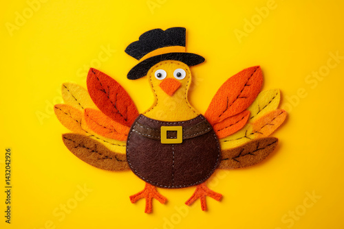 Colorful Felt Turkey Craft for Kids with Pilgrim Hat