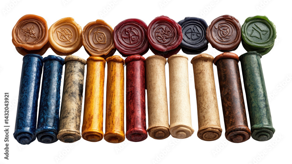 Vintage red wax seal collection, element set isolated on white transparent background