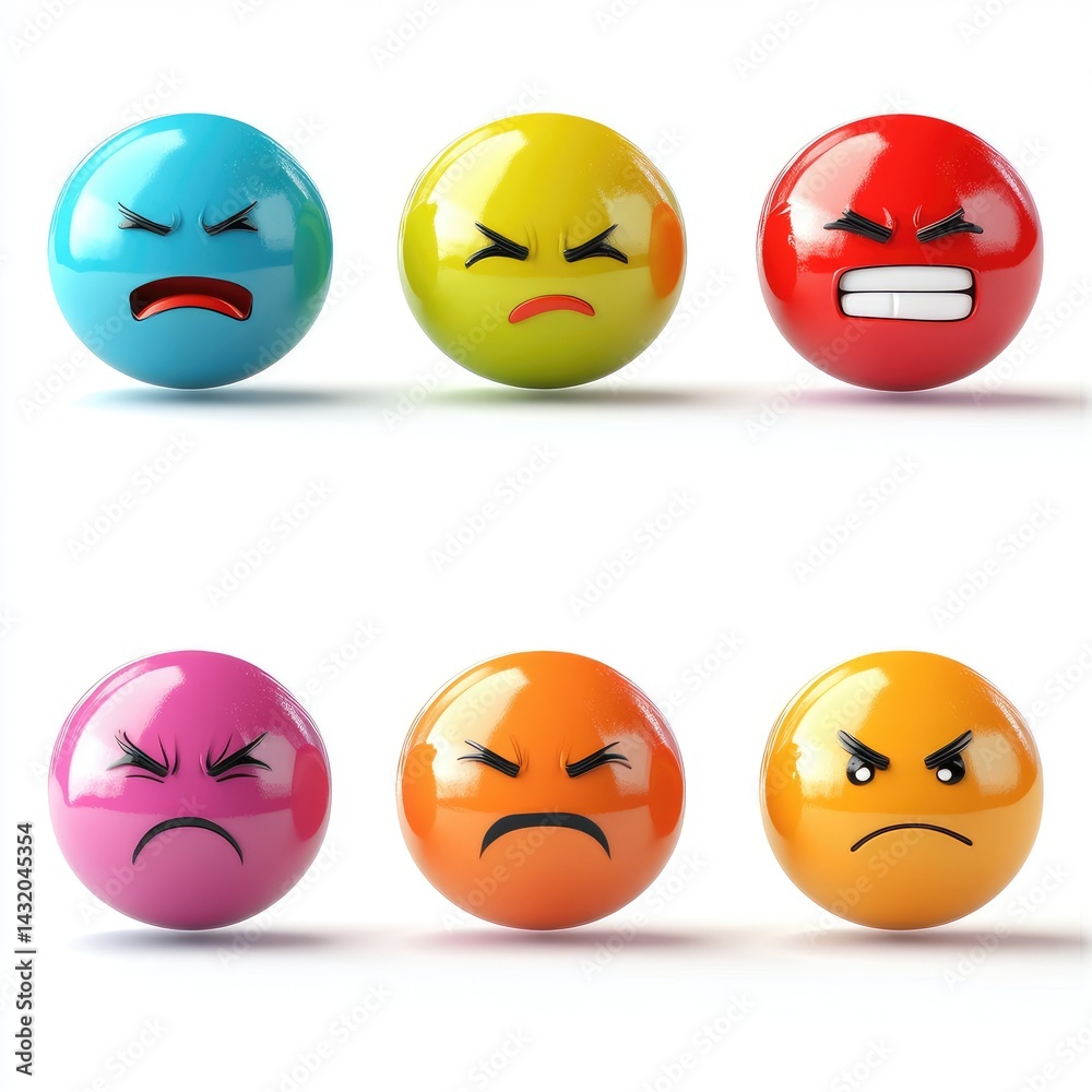 Colorful emoticons displaying various expressions of anger. Colorful emoticons displaying various expressions of anger.