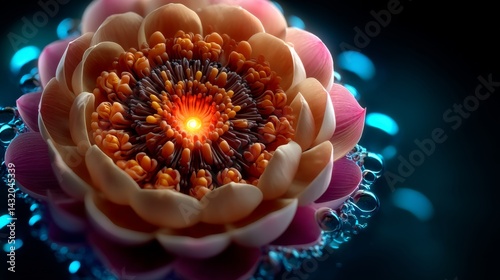 Glowing orange lotus representing the sacral chakra with intricate details and colors