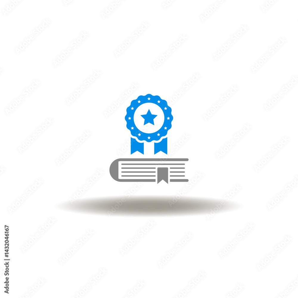 Vector illustration of book and seal with star. Symbol of MBA Master of Business Administration. Icon of education award.