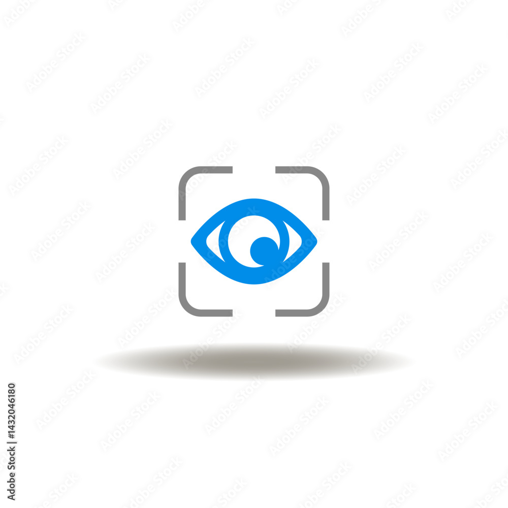 Vector illustration of eye with frame scanning. Symbol of confidentiality. Icon of retinal scan. Sign of surveillance cam.