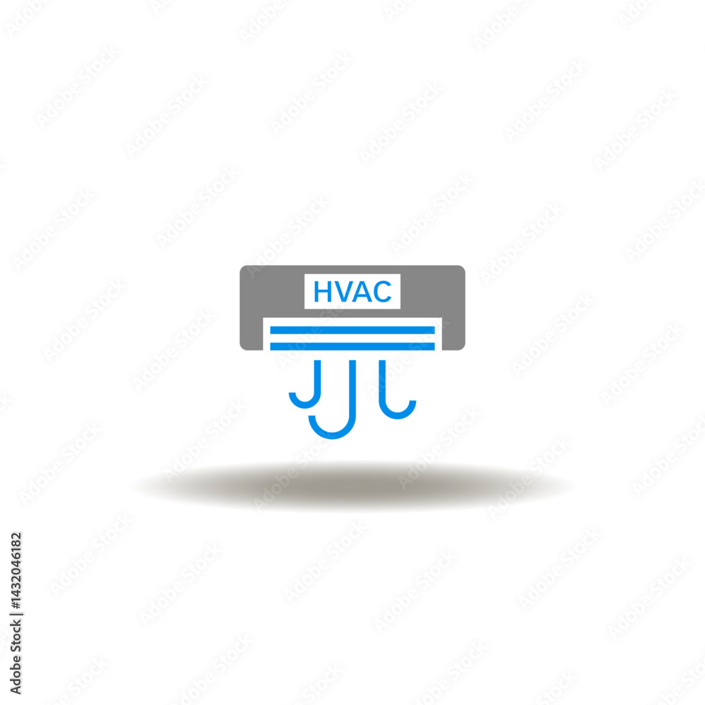 Vector illustration of air conditioner or split system with HVAC abbreviation. Symbol of HVAC Heating Ventilation Air Conditioning Cooling.