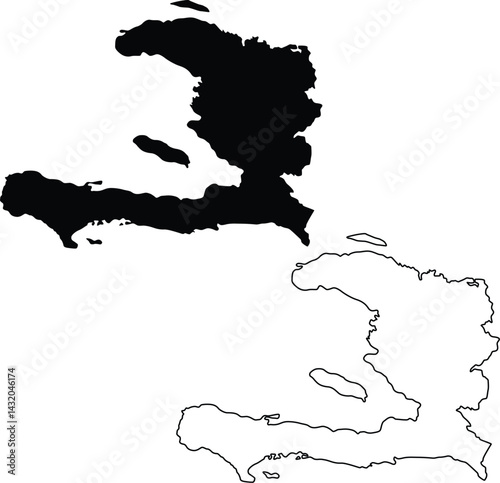 Map of Haiti Silhouette Flat and Outline Design