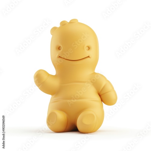 Playful, light-yellow, cartoonish figure in a friendly pose.