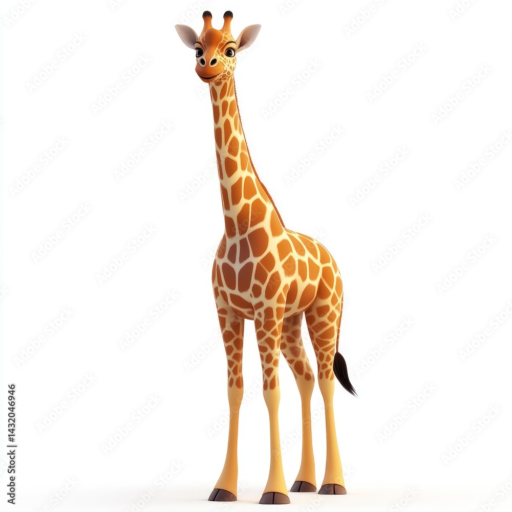 Obraz premium Smiling giraffe character, displayed against white background.