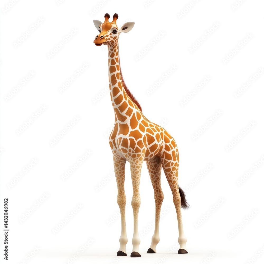 Fototapeta premium A standing giraffe against a plain white background.