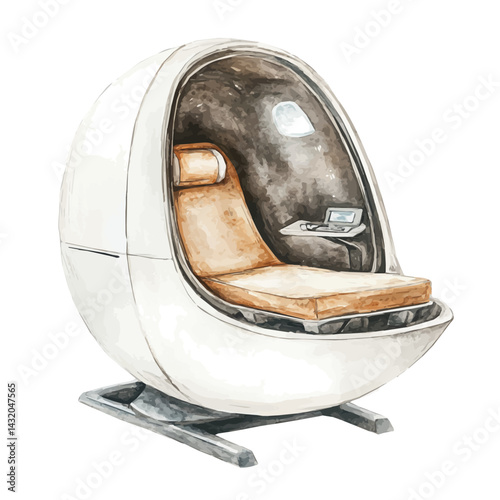 illustration of Zero-gravity Fitness Pod, watercolor vector, isolated on a white background.