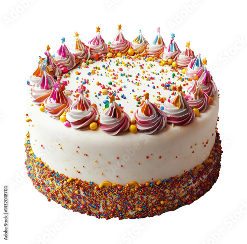 Birthday cake celebration with colorful sprinkles party venue food isolated on transparent background