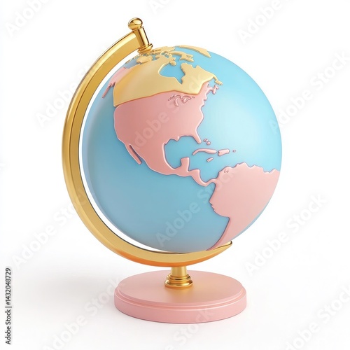 Pastel colored, decorative globe on a stand.