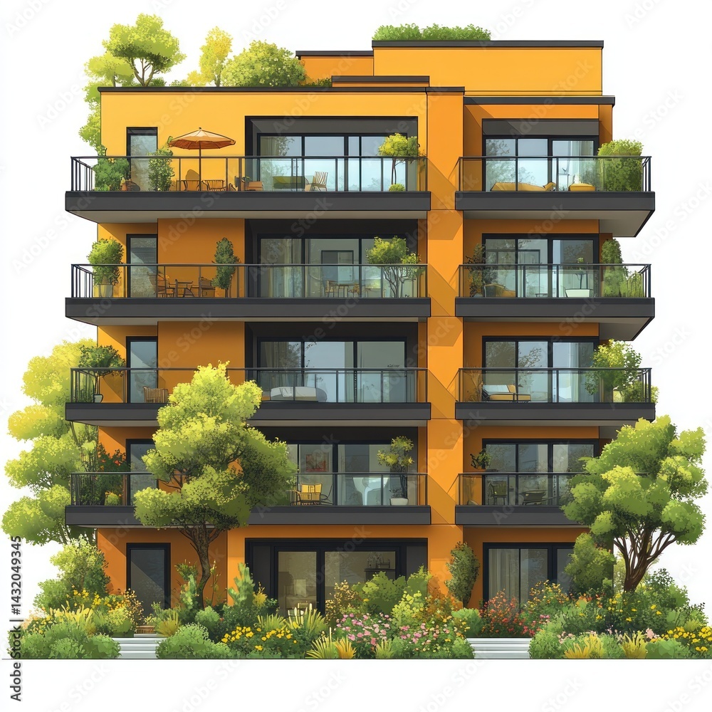 Fototapeta premium Luxury Apartment Building: Modern Architecture and Urban Oasis